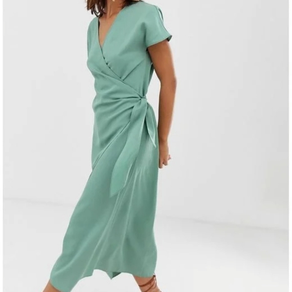 & Other Stories Paris Atelier green true wrap linen blend maxi dress, NWOT,Sz 10 - Picture 2 of 7